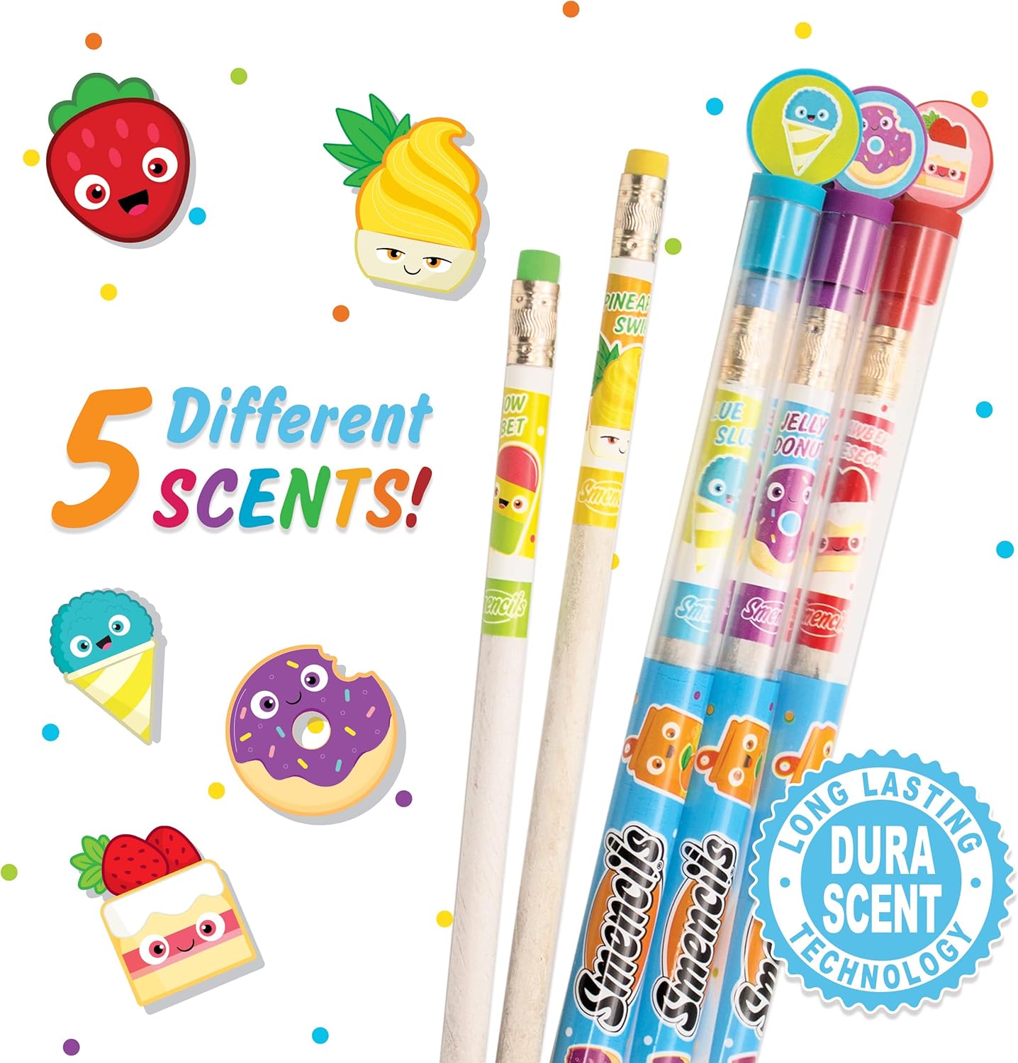 Spring Smencils - HB #2 Scented Pencils, 5 Count, Gifts for Kids, School Supplies, Classroom Rewards, Easter basket stuffers