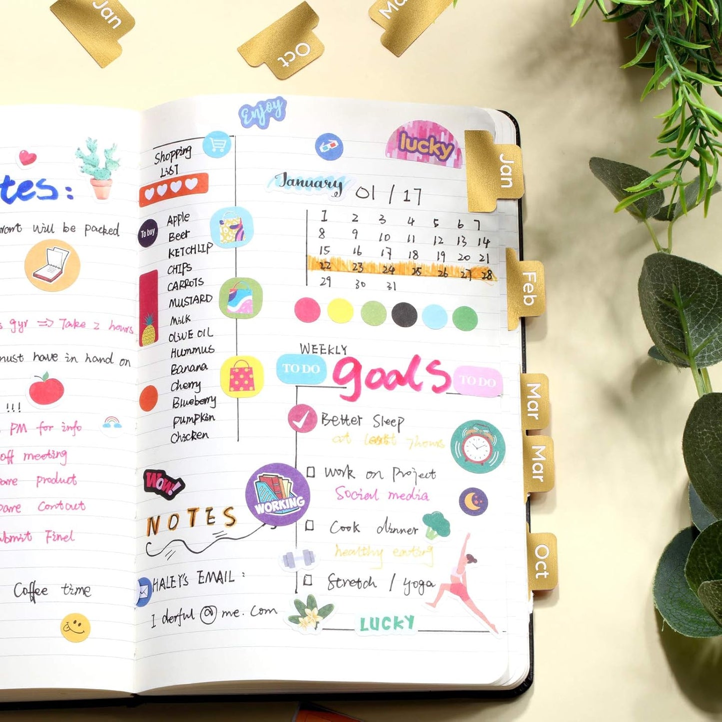 Outus 24 Pieces Monthly Adhesive Tabs for Planner - Designer Accessories Monthly Tabs Stickers Decorative for Office Planners Organizations Sturdy Notebook Planners Journal(Black)