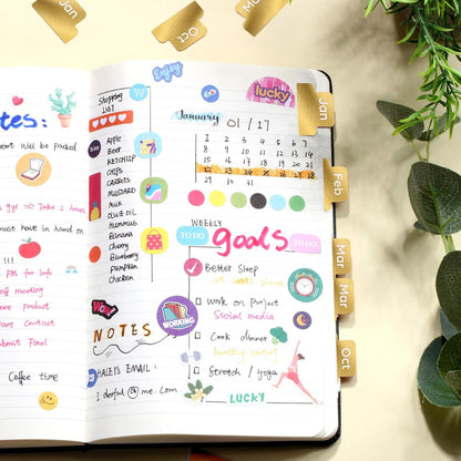 Outus 24 Pieces Monthly Adhesive Tabs for Planner - Designer Accessories Monthly Tabs Stickers Decorative for Office Planners Organizations Sturdy Notebook Planners Journal(Black)