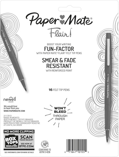 Paper Mate Flair Felt Tip Pens, Bold Tip (1.2 mm), 16 Count - Back to School, Teacher Supplies, Arts & Crafts