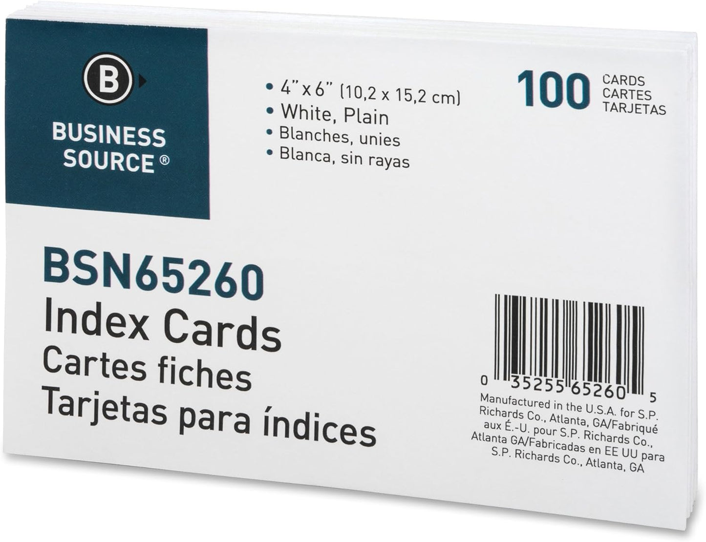 Business Source Plain Index Cards, White, 5 X 8