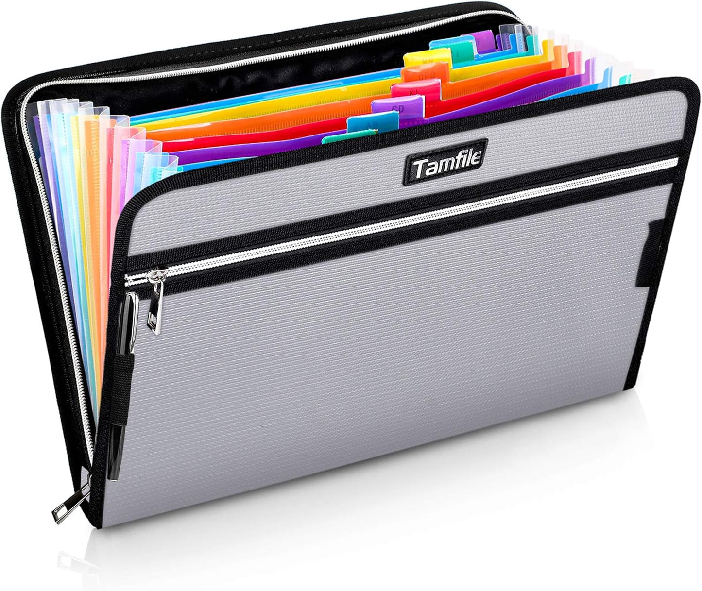 Tamfile Fireproof Accordion File Organizer with Handle, 13 Pocket Transparent Expanding File Folder with Zipper & Labels, File Folder with Multi-Pockets Paper Organizer Folder for Letter A4 Files
