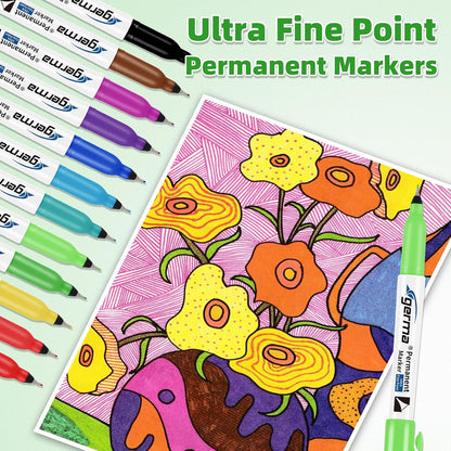 Cgerma Ultra Fine Point Permanent Markers Black, 18 Pack Ultra Fine Tip Markers, Waterproof, Quickly Dry, No bleed, Works on Plastic, Wood,Stone, Metal and Glass for School Office Home