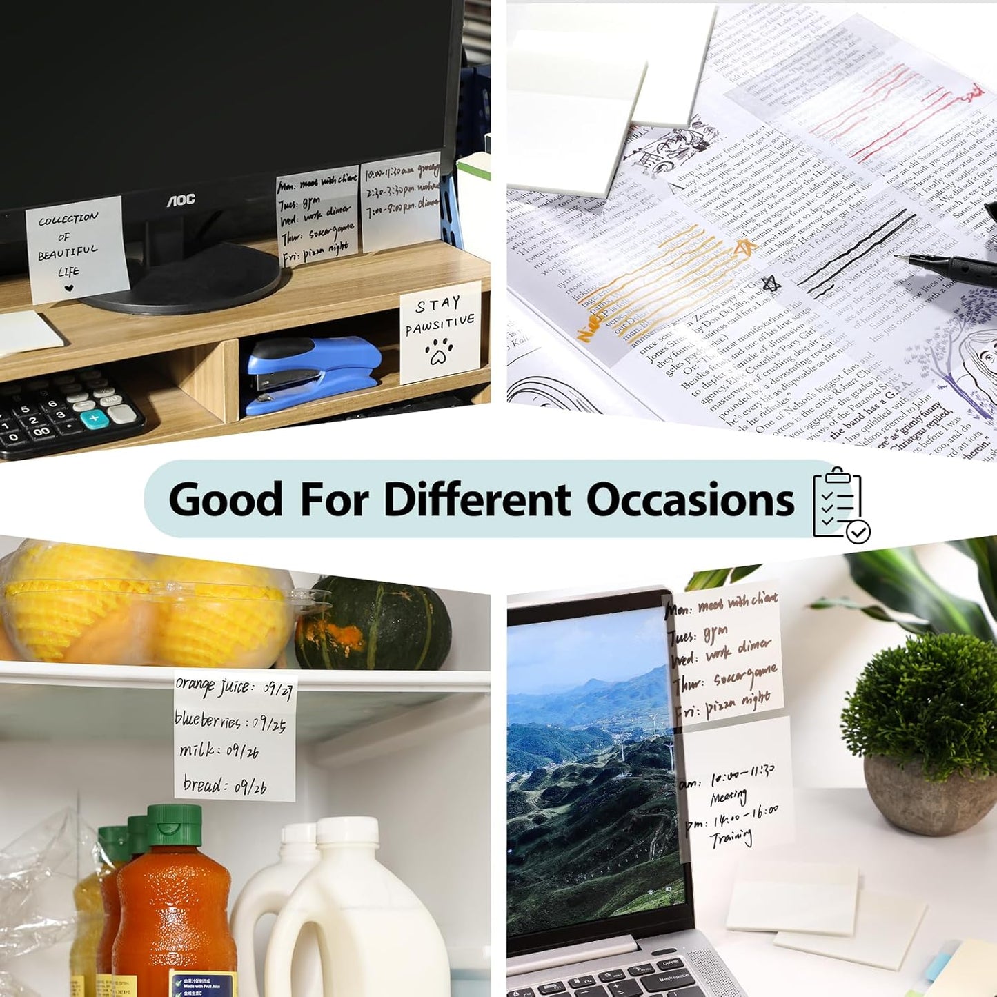 [1000 PCS] Transparent Sticky Notes, 6 Sizes Clear Sticky Notes Pads, Waterproof Self-Adhesive Translucent Sticky Notes for Annotating Books, See Through Sticky Notes for School & Office