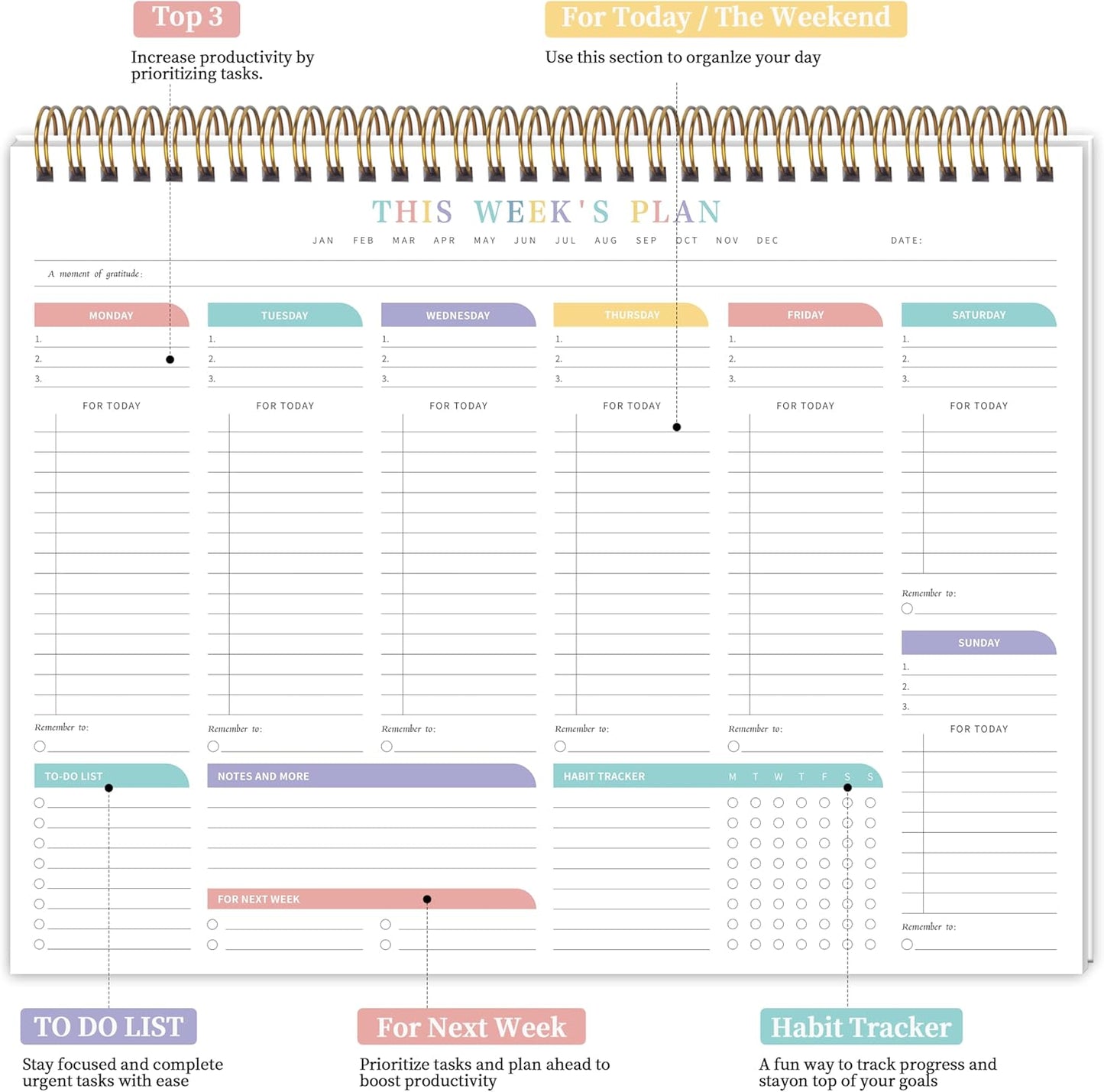 Kamoy Weekly To Do List Notepad with 52 Undated Sheets（8.5"×11"）- Undated Weekly Desk Planner Organizer for Work Home School Office Supplies