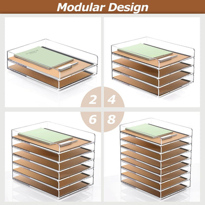 2 Pack- Stackable Paper Letter Tray, A4 File Tray Desk Organizer, Acrylic Desk Organizers and Accessories Sorter, Clear Workspace Office Supplies Organizers, 12.4inx8.86inx3.46in