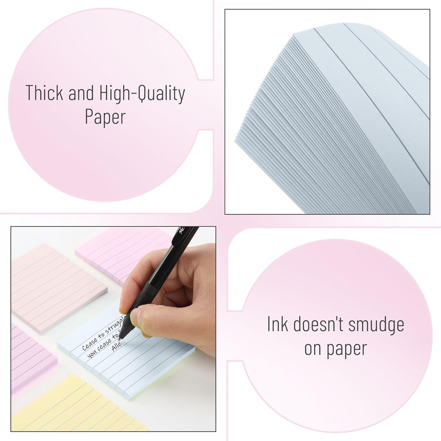 Mr. Pen- Lined Sticky Notes, 3" x 3", 12 Pads, 60 Sheets/Pad, Morandi Color, Bulk Sticky Notes with Lines, Ruled Post Stickies, Memo Pads, Self-Stick Note Pad for Office, School, Home, Study