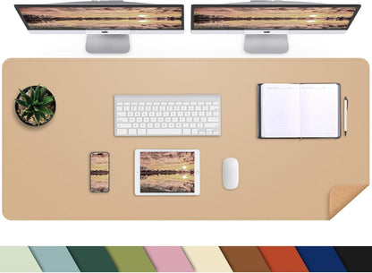 Large Desk Mat 47.2" x 17" Leather Desk Pad Protector with Natural Cork & PU Leather, Non-Slip Office Desk Mat, Large Mouse Pad, Waterproof Desk Blotter pad for Office&Home(Black)