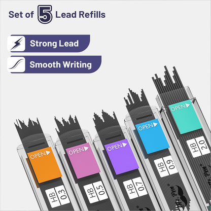 Mr. Pen- Art Mechanical Pencil Set, 5 Vintage Mechanical Pencils (0.3, 0.5, 0.7, 0.9, 2.0mm), 5 HB Lead Refills & 10 Eraser Refills, Precision Drawing Pencils for Sketching, Writing & Artwork