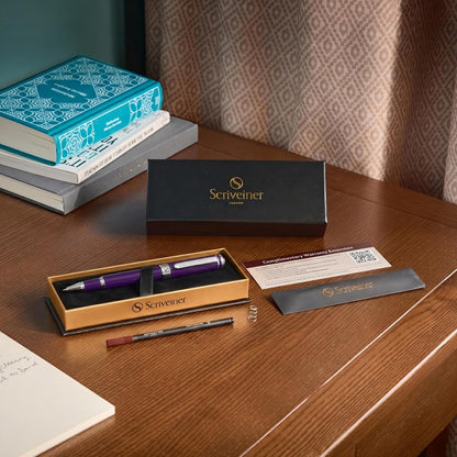 Scriveiner Midnight Blue Rollerball Pen - Stunning Blue Lacquer Luxury Pen, Chrome Finish, Schmidt Ink Refills, Men & Women, Professional, Executive Office, Nice Pen
