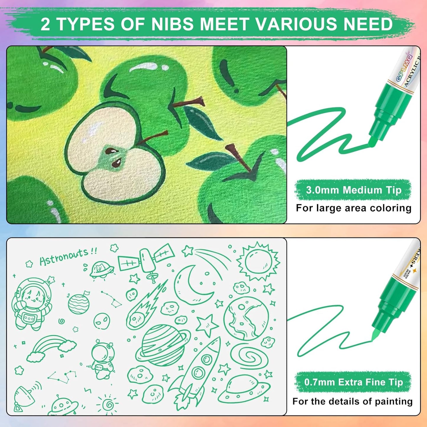 Paint Markers Paint Pens - 2 Pack Dual Tip Acrylic Permanent Marker (0.7mm & 3mm), Non-Toxic, Water-Based for Art Painting, Stone, Ceramic, Glass, Wood, Fabric, Metal, DIY Crafts (White)