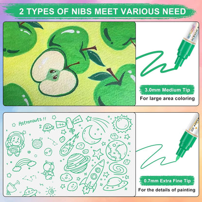 Paint Markers Paint Pens - 2 Pack Dual Tip Acrylic Permanent Marker (0.7mm & 3mm), Non-Toxic, Water-Based for Art Painting, Stone, Ceramic, Glass, Wood, Fabric, Metal, DIY Crafts (White)