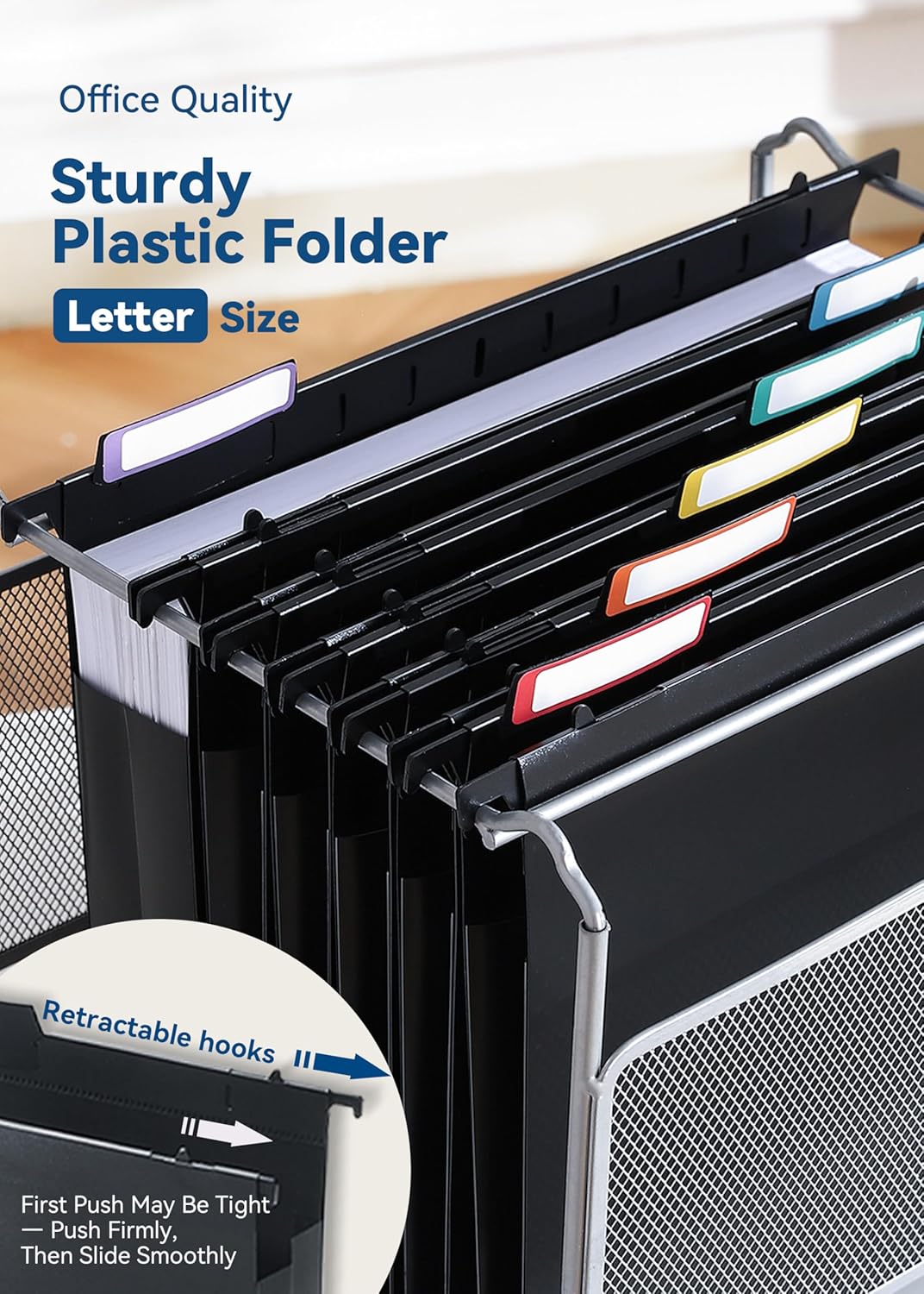 SortRax Plastic Extra Capacity Hanging File Folders, 2" Pastel Expanding Pocket, Heavy Duty for Filing Cabinet, Insertable 1/5-Cut Tabs, Letter Size - 12 Pack