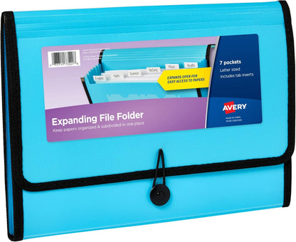 Avery Expanding File Folder Organizer, 7-Pocket Accordion File Organizer, Black, Holds 425 Letter/A4-Size Sheets (73550)