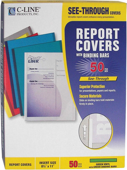C-Line Report Covers with Binding Bars, Red Vinyl, Red Bars, 8.5 x 11 Inches, 50 per Box (32554)