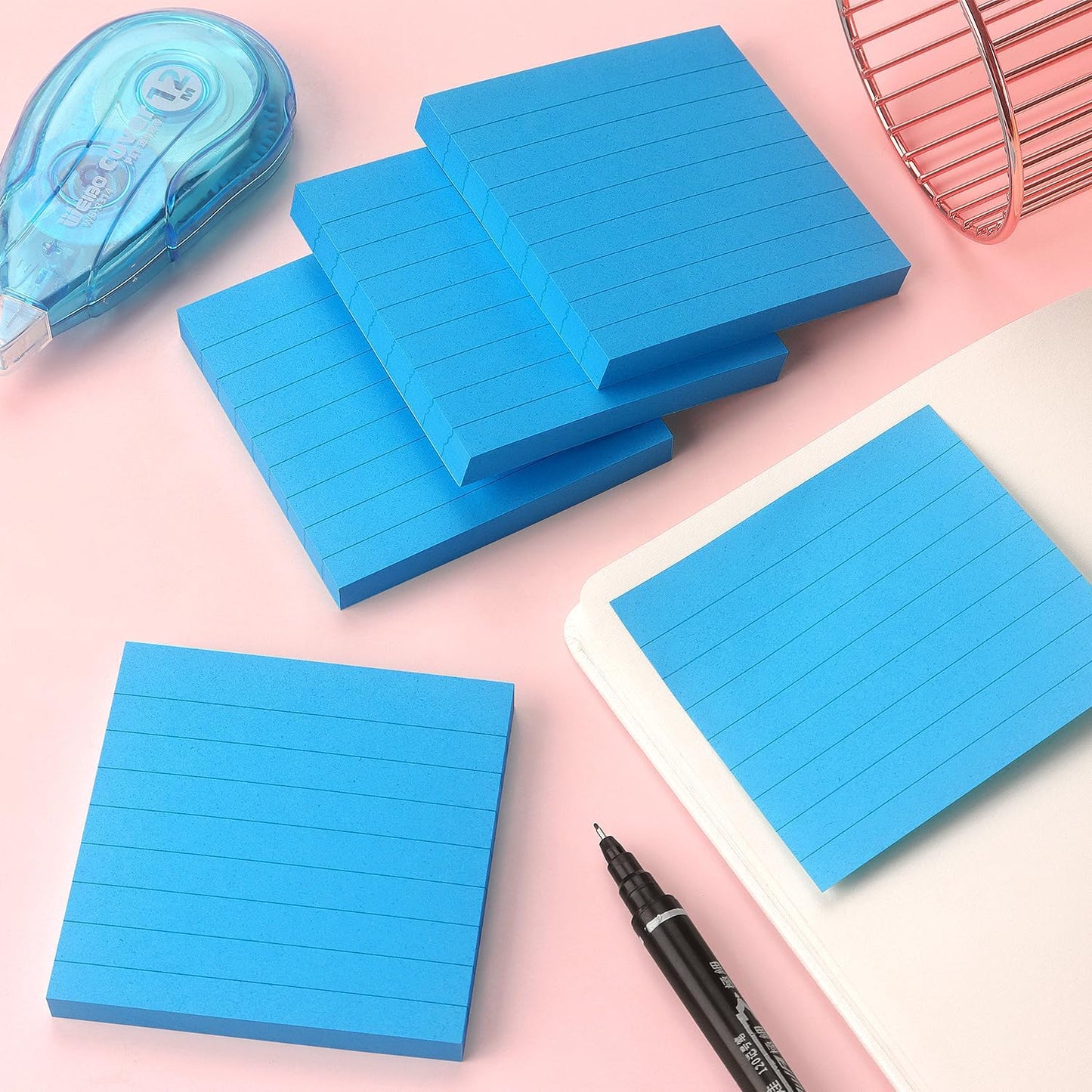 Lined Sticky Notes 3x3 Sticky Notes with Lines Self-Stick Notes Bright Color 4 Pads 90 Sheets/Pad (Pastel)