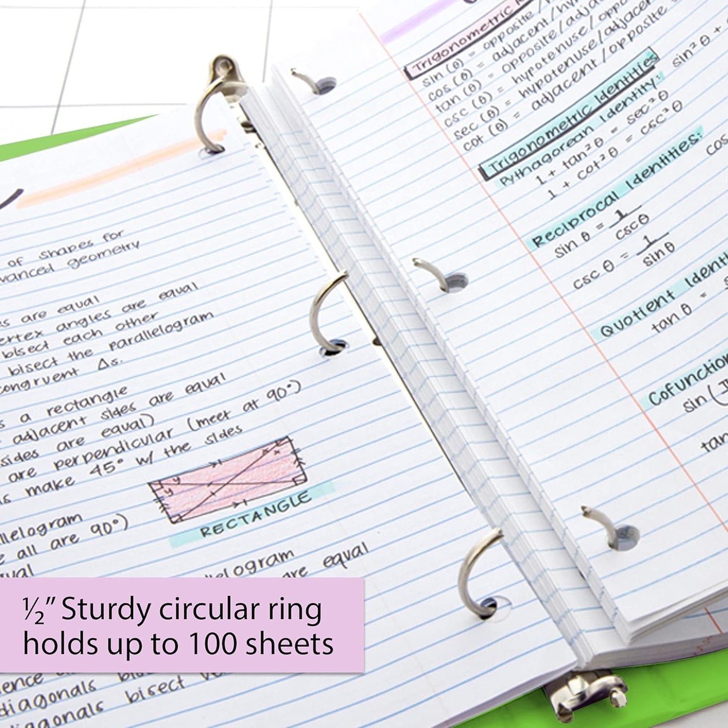 BAZIC Products 3 Ring Binder - Green, Economy View Binder with Clear Overlay Cover and Round Rings, Organizer for School Office Home Use, 0.5-inch Capacity Holds 100 Sheets Paper, 1-Pack