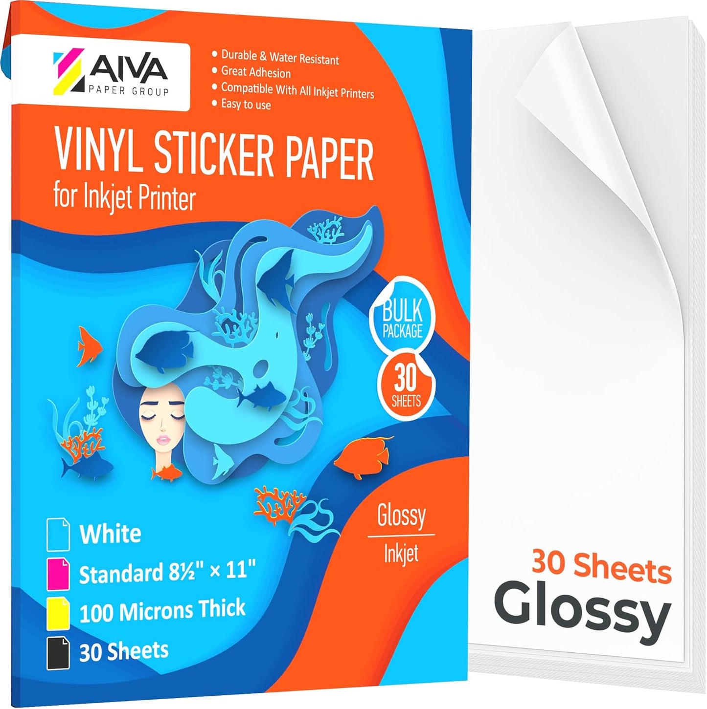 Limia's Care Printable Vinyl Sticker Paper for Inkjet Printer - Glossy White - 15 Self-Adhesive Sheets - Waterproof Decal Paper - Standard Letter Size 8.5"x11"