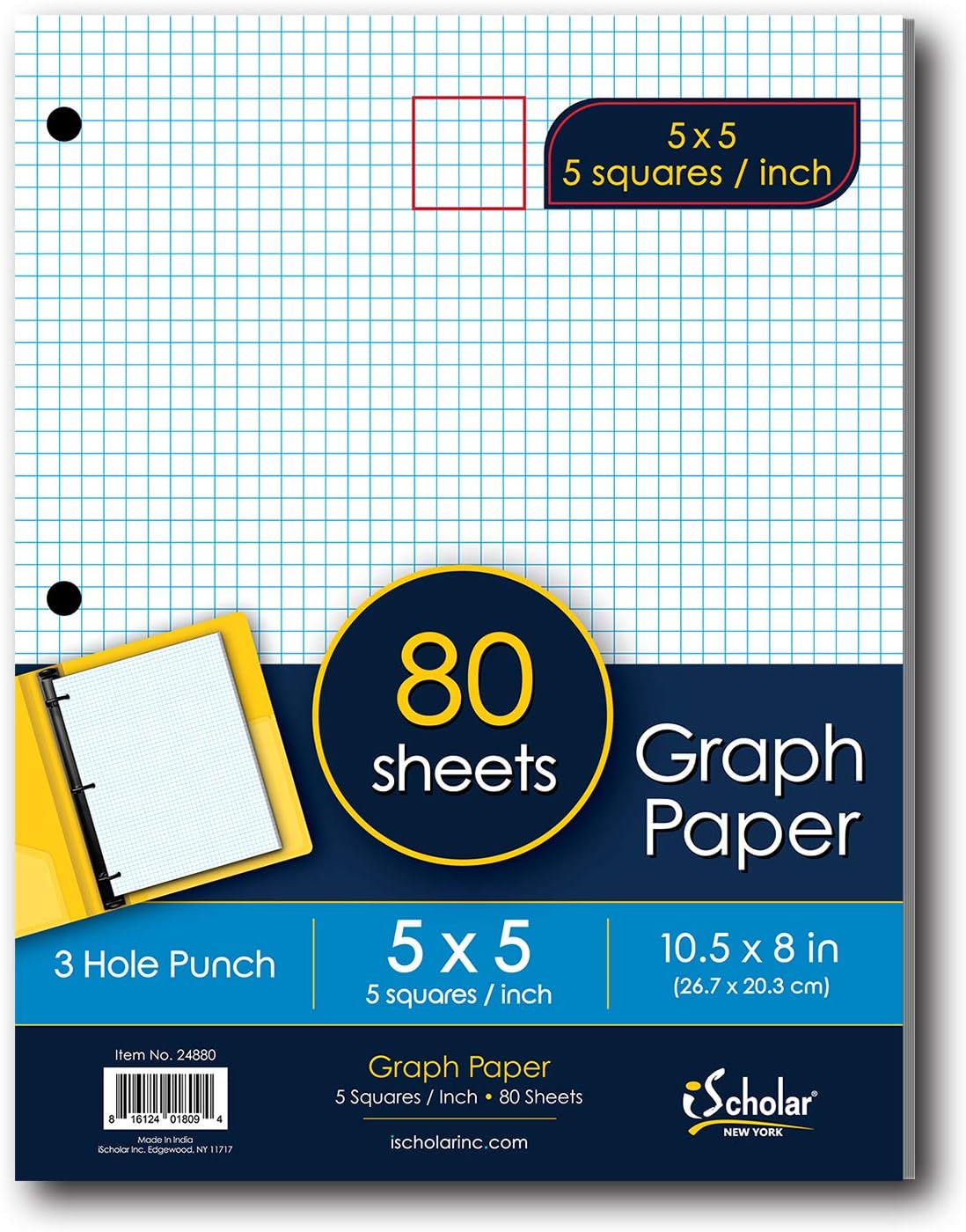 iScholar Quad Filler Paper, 4 Squares per Inch, 10.5 x 8 Inches, 80 Sheets (24844) White