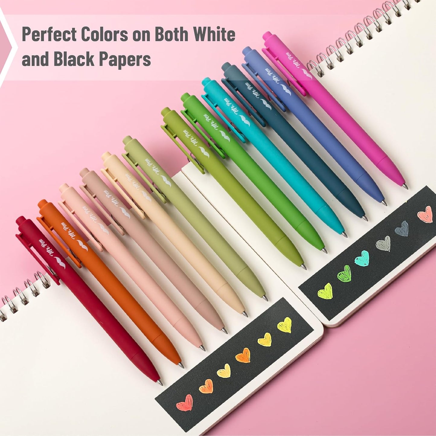 Mr. Pen- Retractable Gel Pens, 12 Pack, Colorful Ink, Fine Point 0.7mm, Fast Dry, Smooth Writing, Cute Pens for Drawing, Writing Planner and School Supplies
