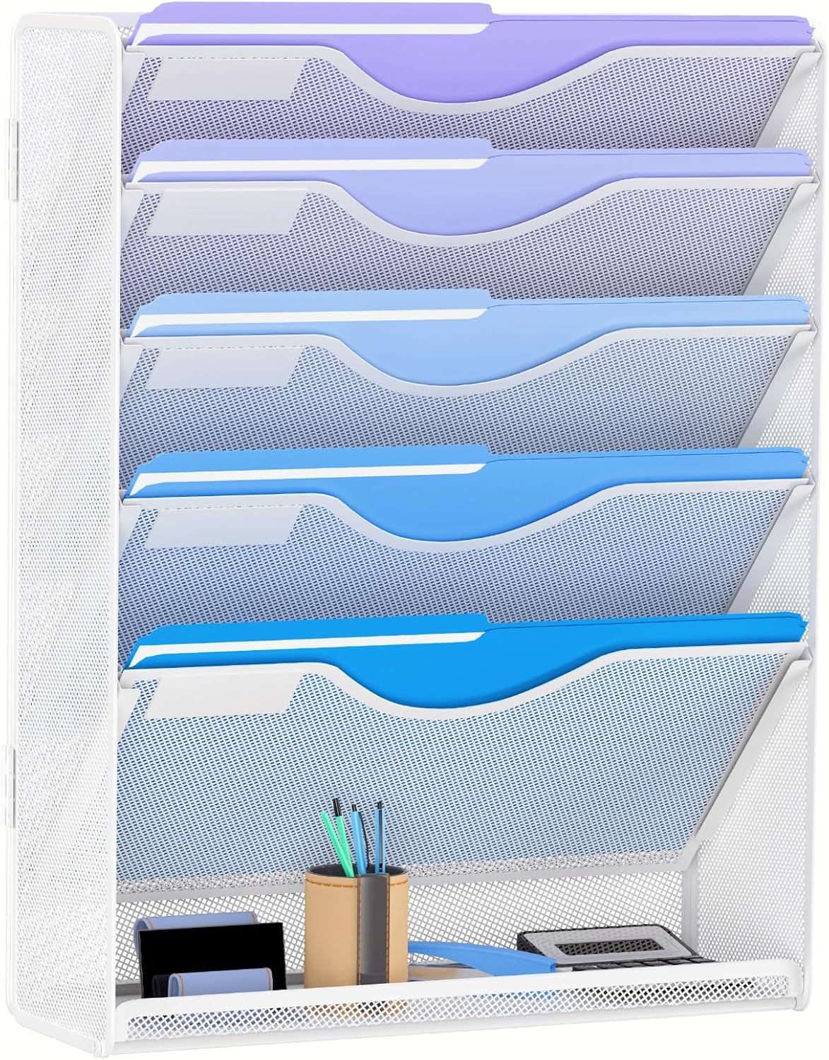 Gawerk 10-Tier Wall File Organizer Hanging Wall File Holder Wall Mount Paper Folder Organize, Mesh Magazine Document Mail Organizer Wall Organizer for Office School Home, Black