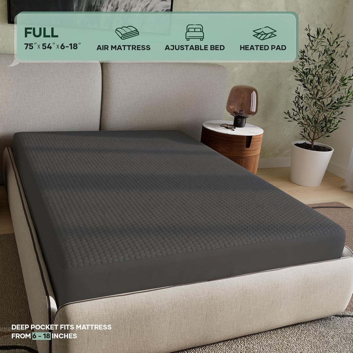 OhGeni 100% Waterproof Queen Size Mattress Protector,Soft Mattress Pad, Cooling Breathable Fitted Sheets,Washable Bed Cover,Non-Slip Deep Pocket,Noiseless for Bedroom