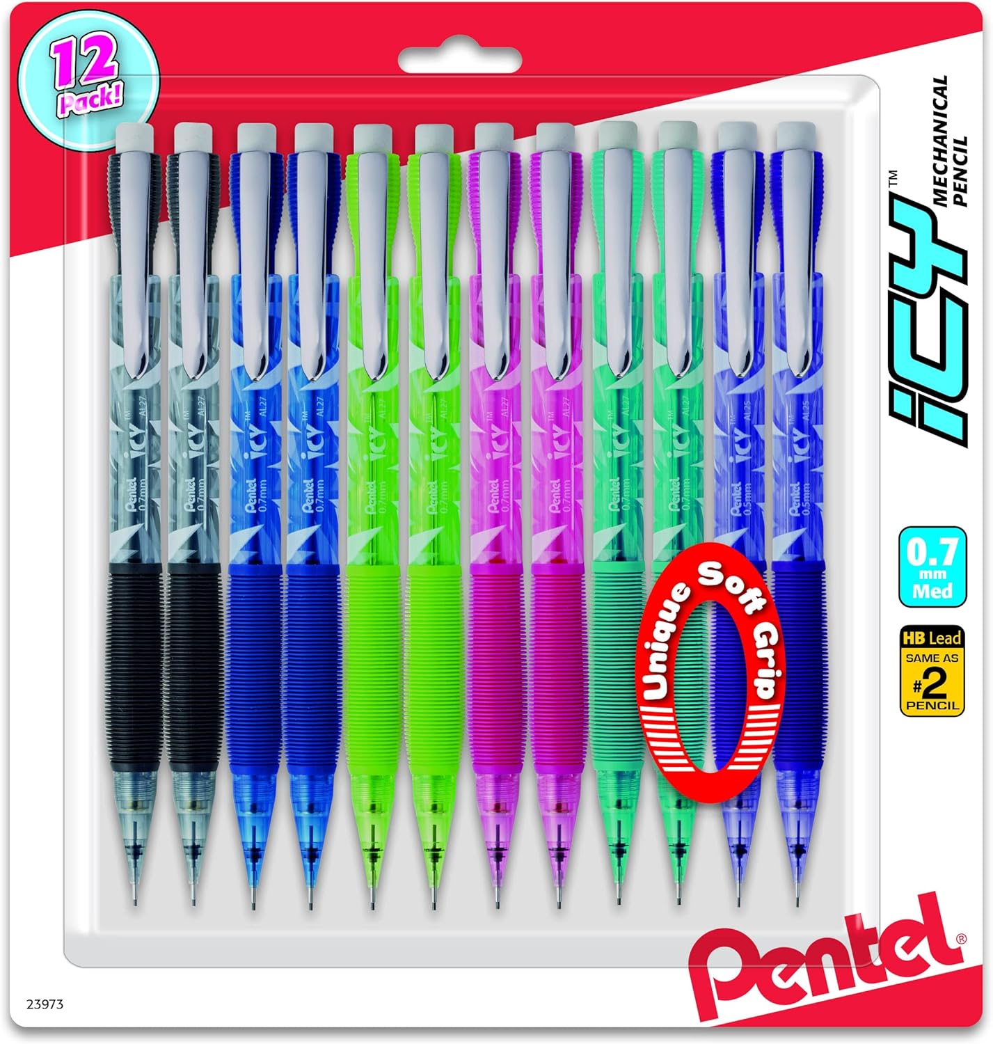 Pentel Icy Razzle-Dazzle Mechanical Pencil, (0.7mm), Assorted Barrels, Color May Vary, Pack of 12 (AL27RDBP12M)
