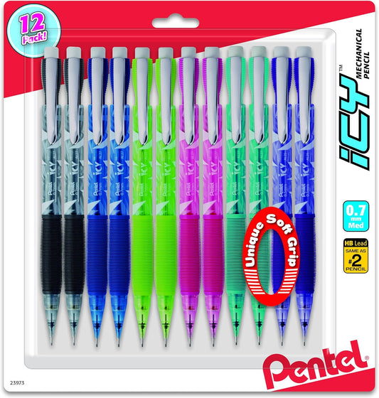 Pentel Icy Razzle-Dazzle Mechanical Pencil, (0.7mm), Assorted Barrels, Color May Vary, Pack of 12 (AL27RDBP12M)