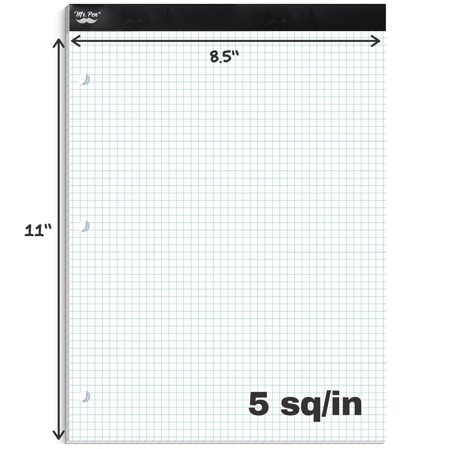 Mr. Pen- Graph Paper Pad, 8.5x11 Inches, 5x5 (5 Squares per Inch), 55 Sheets, 3-Hole Punched, Ideal for Math, Graphing and Sketching, Grid Paper for Students, Engineers, Artists