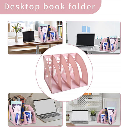 Marte Vanci Magazine File Holder Vertical PP Folder Book Desktop Organizer Plastic Storage Sturdy Vertical 4 Section Folder (Purple)