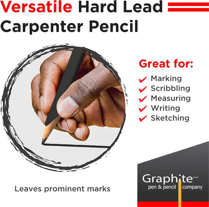 GRAPHITE Hard Lead Carpenter Pencils Bulk - (1) Pack of 12 Pieces Lumber Wooden Pencil #2 (HB) - Red