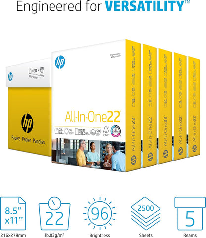 HP Papers | 8.5x 11 Paper | All-In-One 22 lb | 5 Ream Case - 2,500 Sheets | 96 Bright| Made in USA - FSC Certified | 207000C