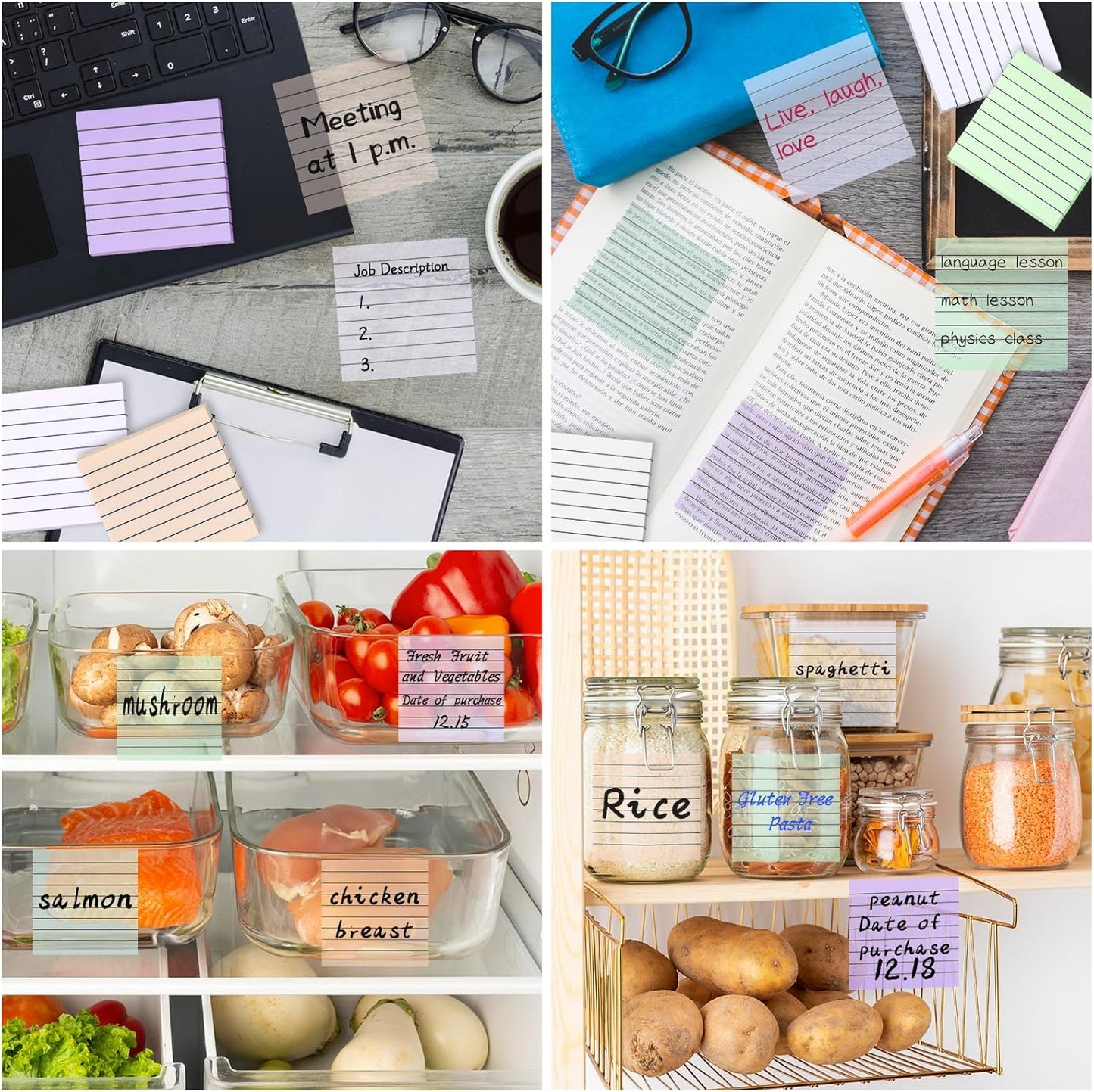 3x3 Inch Transparent Sticky Notes 300 Sheets, Clear Translucent Lined Self-Adhesive Memo Repositionable Reminder Pad for Office, College Students, Planners, Journals, School Supplies (Purple)