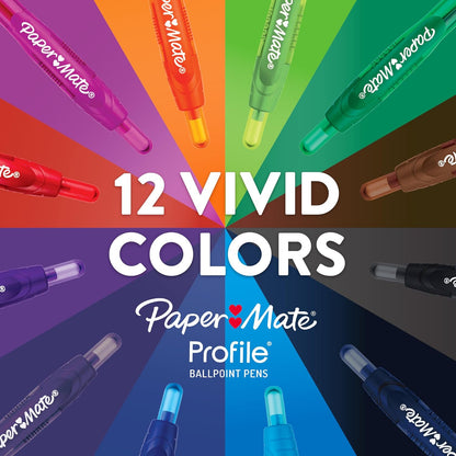 Paper Mate Profile Ballpoint Pens, Retractable, Medium Point (1.0mm), Blue Ink, 36 Count - Comfort Grip, Bulk Pack, Home, Office, Teacher Supplies