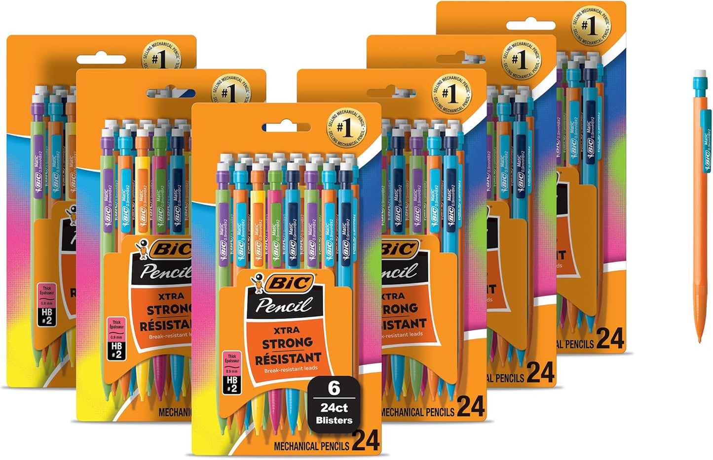 BIC Xtra-Strong Mechanical Pencil, Colorful Barrel, Thick Point (0.9mm), 48-Count