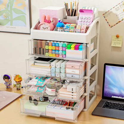 Desk Organizer with Drawers, 3 Drawers Storage Organizer, Desktop Storage Drawers for Office/School Supplies, Plastic Stationary Makeup Organizer, Desk Storage Box for Office, School, Home