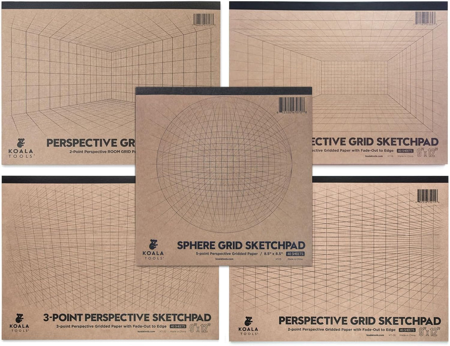 Koala Tools | Drawing Perspective (1 and 2-Point) Large Sketch Pad (1 Point - 9 x 12)