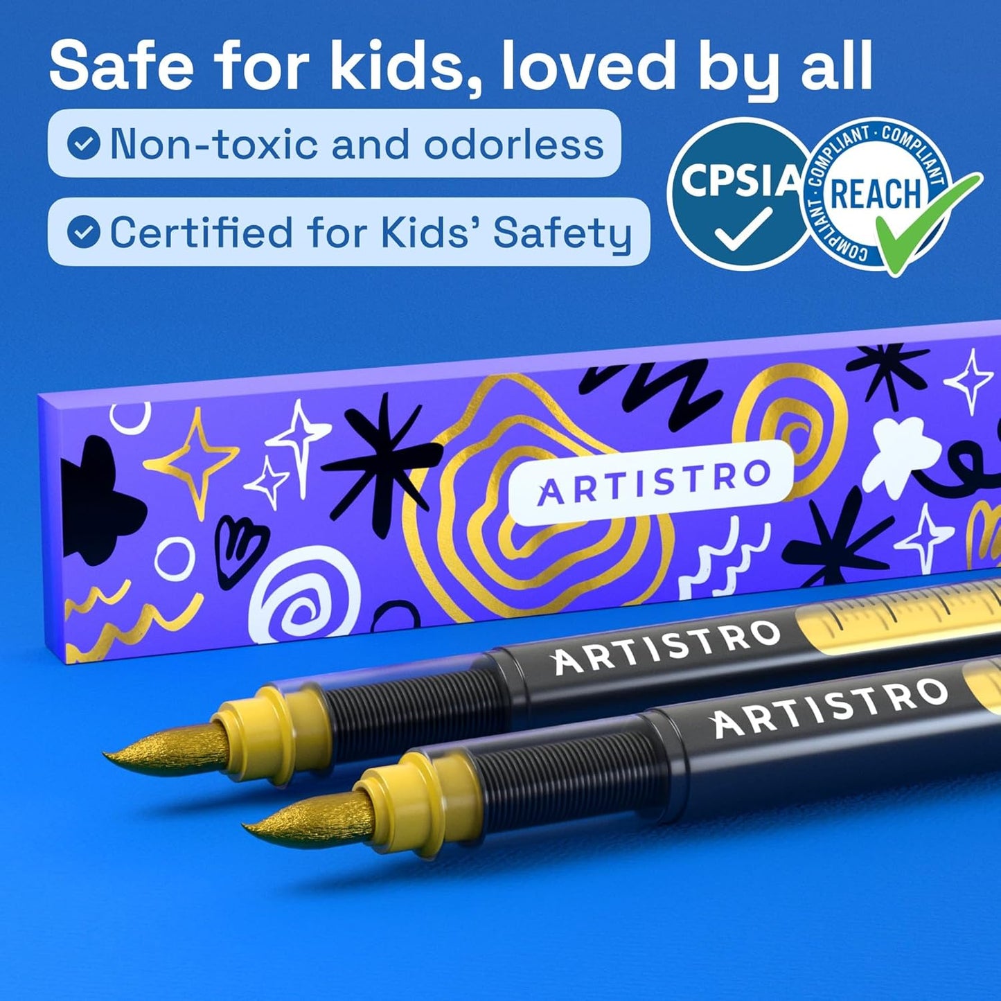 ARTISTRO 2 Gold Acrylic Paint Markers - 0.7mm Extra Fine-Tip Metallic Paint Pens - Perfect for Crafting, Art Projects, & More