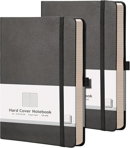 AHGXG Graph Paper Notebook 2 Pack - A5 Grid Paper Notebook/Journal Hardcover with 384 Pages, 120gsm Thick Graph Paper, Grid Paper for Math & Science Students 5.75'' × 8.38''