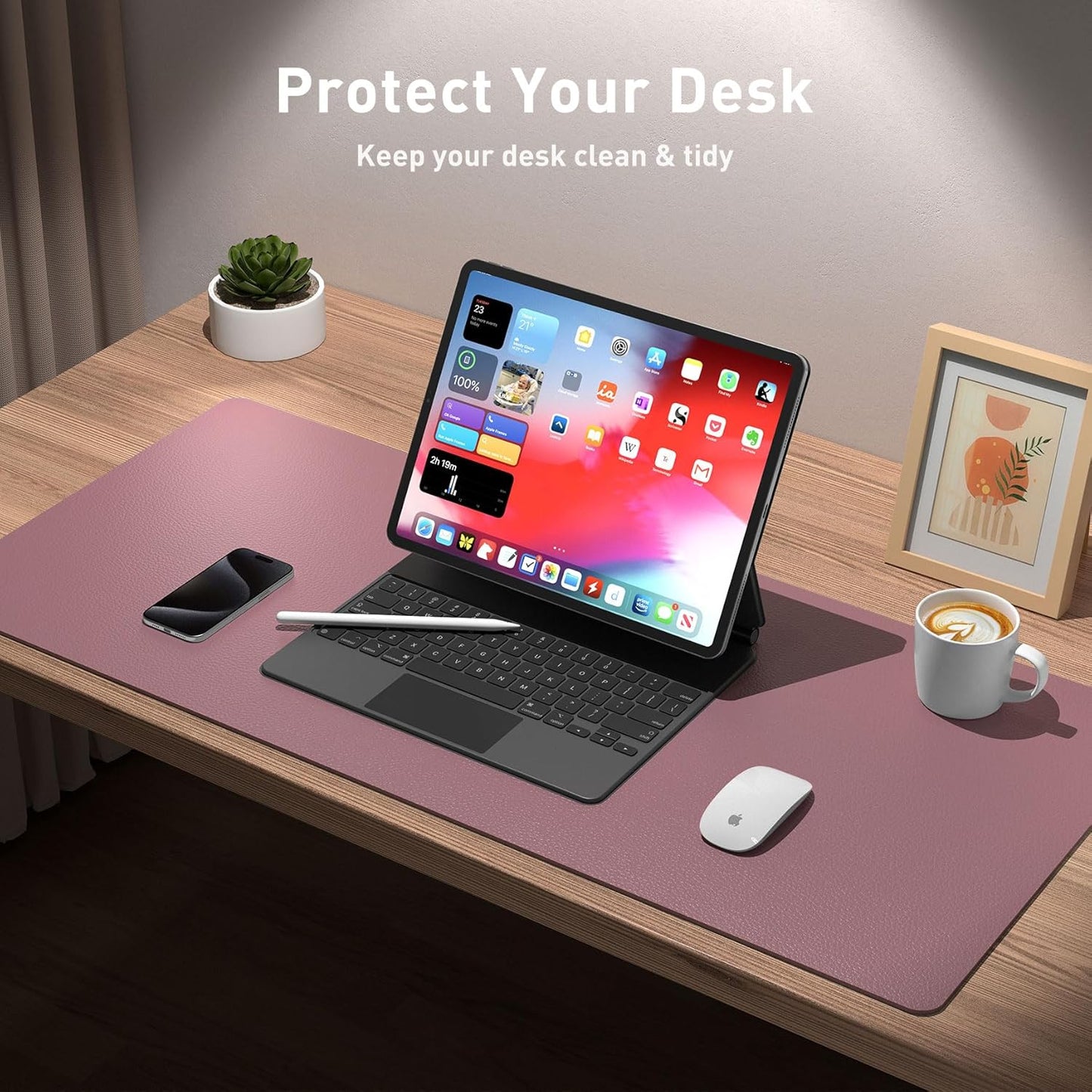 Aothia Non-Slip Waterproof PU Leather Desk Pad Protector for Mouse, Writing Desk, Office, Home, Laptop Blotter, 23.6" x 13.7", Black - Colors B