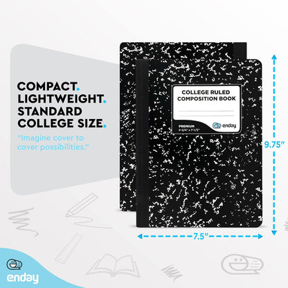 Composition Notebook College Ruled (2 Pack) Hard Cover Marble composition notebook, 100 Sheets, College ruled composition notebooks, White Paper Composition books, Black and white composition notebook