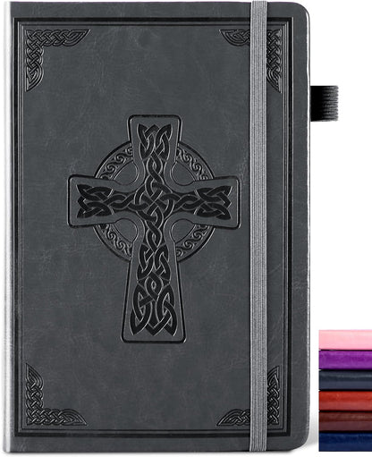 CAGIE Leather Lined Journal Notebook for Men & Women, Debossed Cross, 320 Pages 100 GSM Thick Paper, A5 Hardcover Journaling Notebooks for Writing, 5.7'' X 8.3'' Diary, Brown