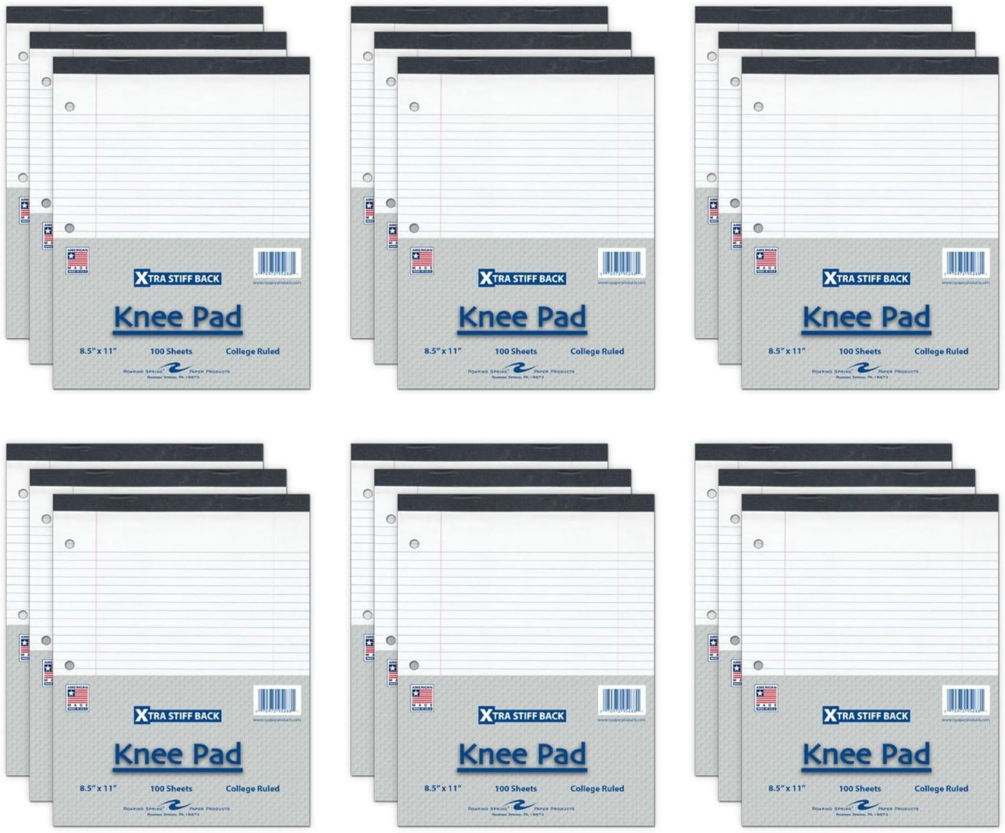 Roaring Spring Knee Pad College Ruled Extra Stiff Back Legal Writing Pad, 3 Hole Punched, 8.5 x "11.75" 100 Sheets, White