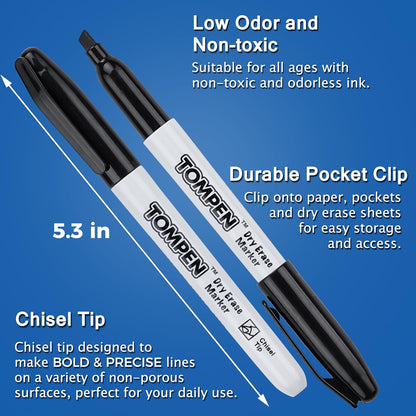Dry Erase Markers Chisel Tip Black,48 Count Bulk,Erasable Whiteboard Markers with Low Odor Ink Quick-Drying for Calendar Boards Office Home School Writing Planning