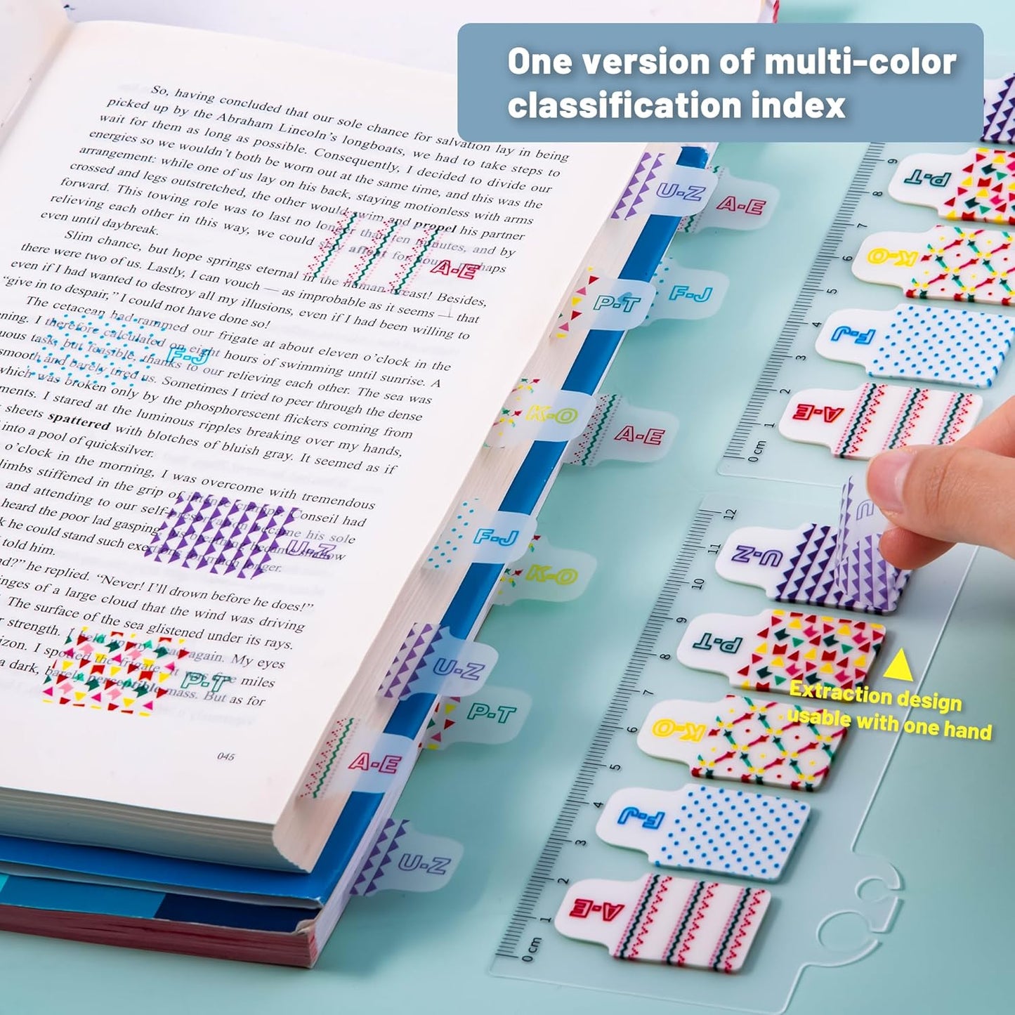 Golcellia Sticky Tabs for Notebooks 600 Pcs 5-Pattern Page Markers with Letter Index Flags, Book Tabs for Binders Bible Study Office School Supplies