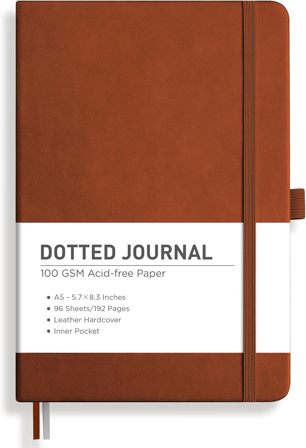 RETTACY Graph Grid Paper Notebook, 192 Pages, A5 Medium Size (5.7'' x 8.3''), 5 Squares per Inch, Leather Hardcover, 100 GSM Thick Paper, for School, Students, Math, Engineering (Brown)