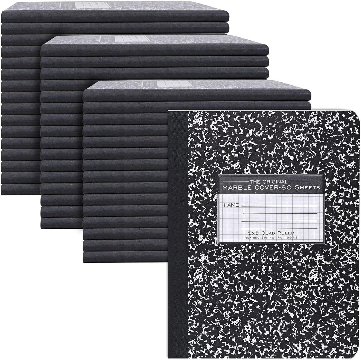 ROARING SPRING Hard Cover Composition Notebook, 4 Pack, Blue Marble Comp Book, 9.75″ x 7.5″, Unruled Blank Paper, 100 Sheets (200 Pages), Made in USA