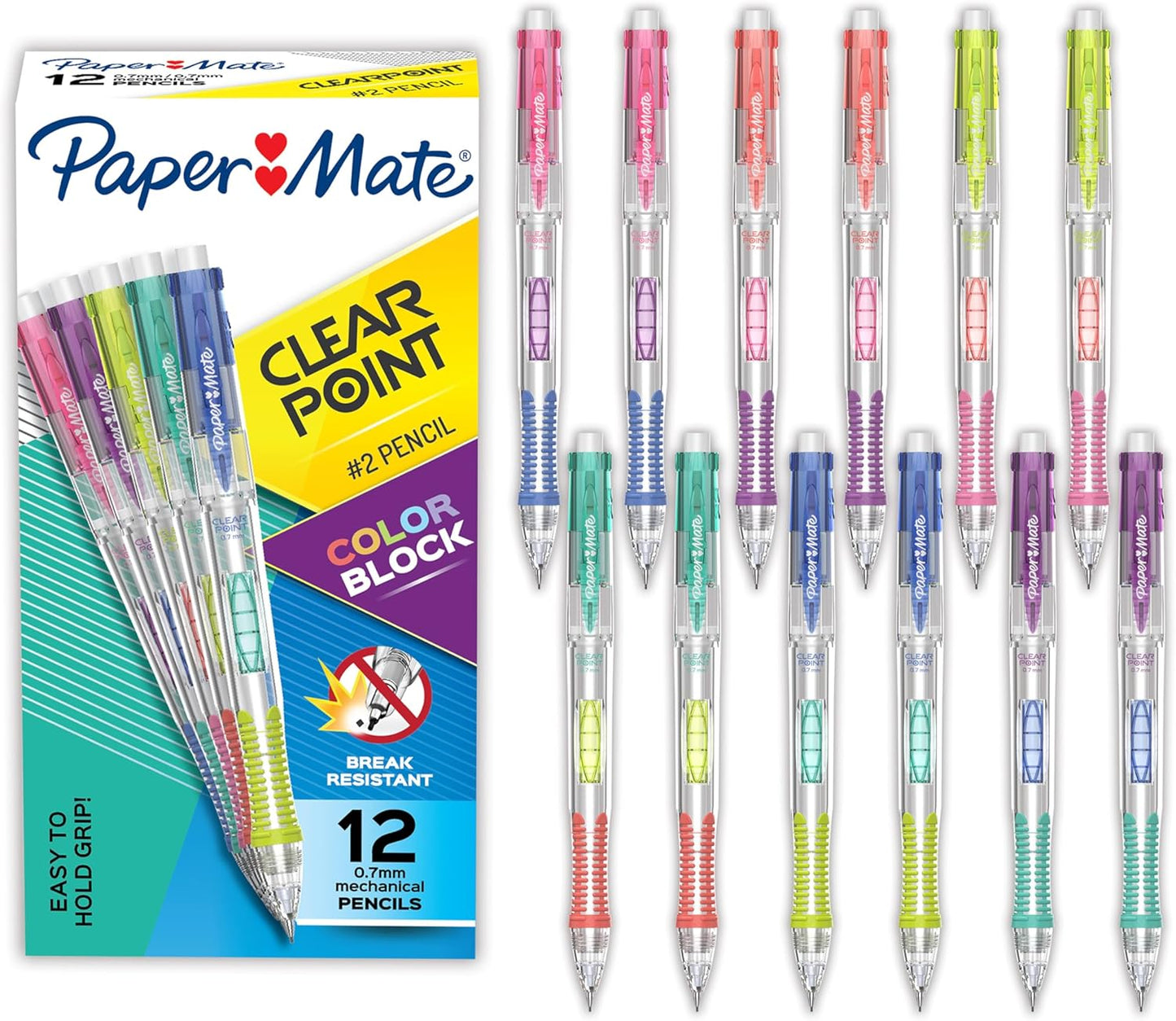 Paper Mate Clearpoint Mechanical Pencil, Break-Resistant, Color Block Edition, HB #2 Lead (0.7mm), 6 Count
