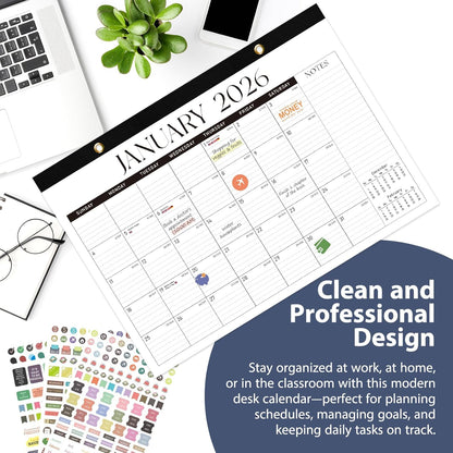 2026 Desk Calendar, Large Desktop/Wall Monthly Calendar (Jan. 2026 - Jun. 2027) 17'' x 12'' School Year Desk Planner for Teacher Family School Office Supplies
