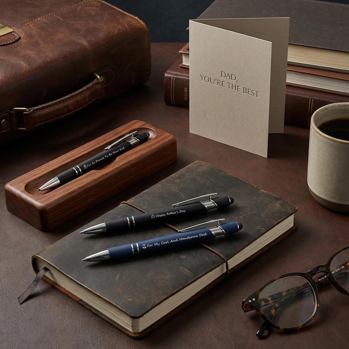 Father's Day Pen Set Gift Box - 12 Pack Black Ink Ballpoint Pens with Inspirational Quotes Fun Novelty Pens Perfect Birthday Retirement Gift for Dad Papa Father
